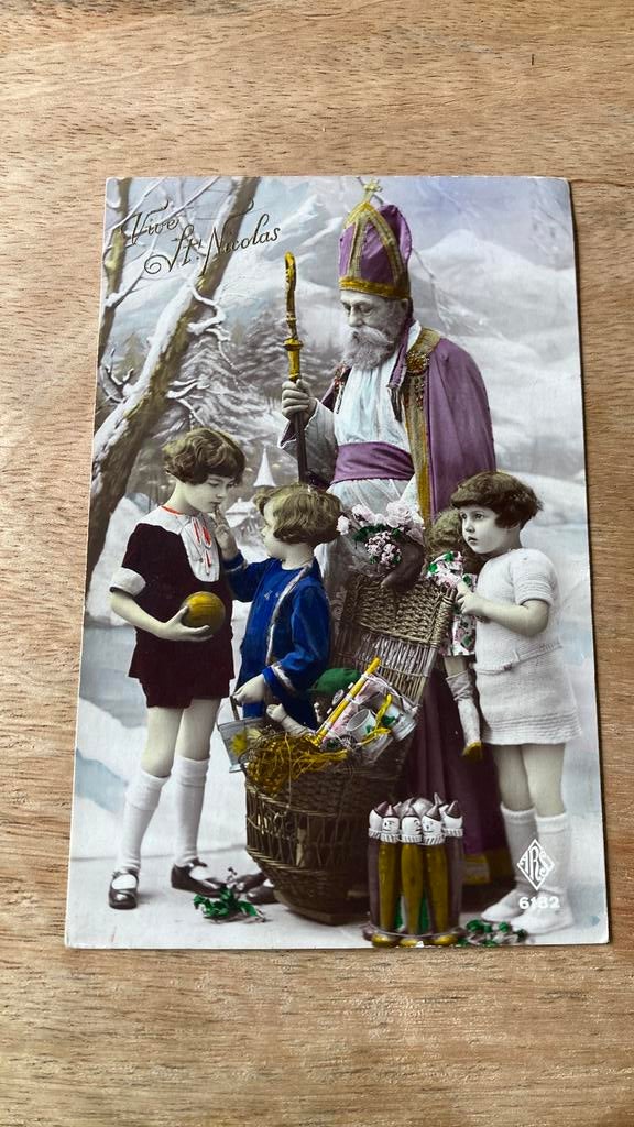 Oude ansichtkaart Sinterklaas Vive St. Nicolas, Diversen, Sinterklaas, Ophalen of Verzenden, Zo goed als nieuw