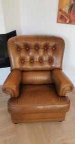 Chesterfield look leren fauteuil, Huis en Inrichting, Fauteuils, Ophalen, Gebruikt, 75 tot 100 cm, 75 tot 100 cm