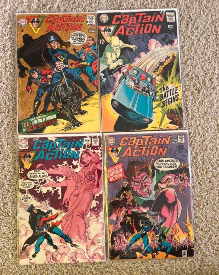 Vintage Captain Action DC Comics Lot (1968-1969) - 4 Comics, Boeken, Strips | Comics, Gelezen, Meerdere comics, Amerika, Ophalen of Verzenden