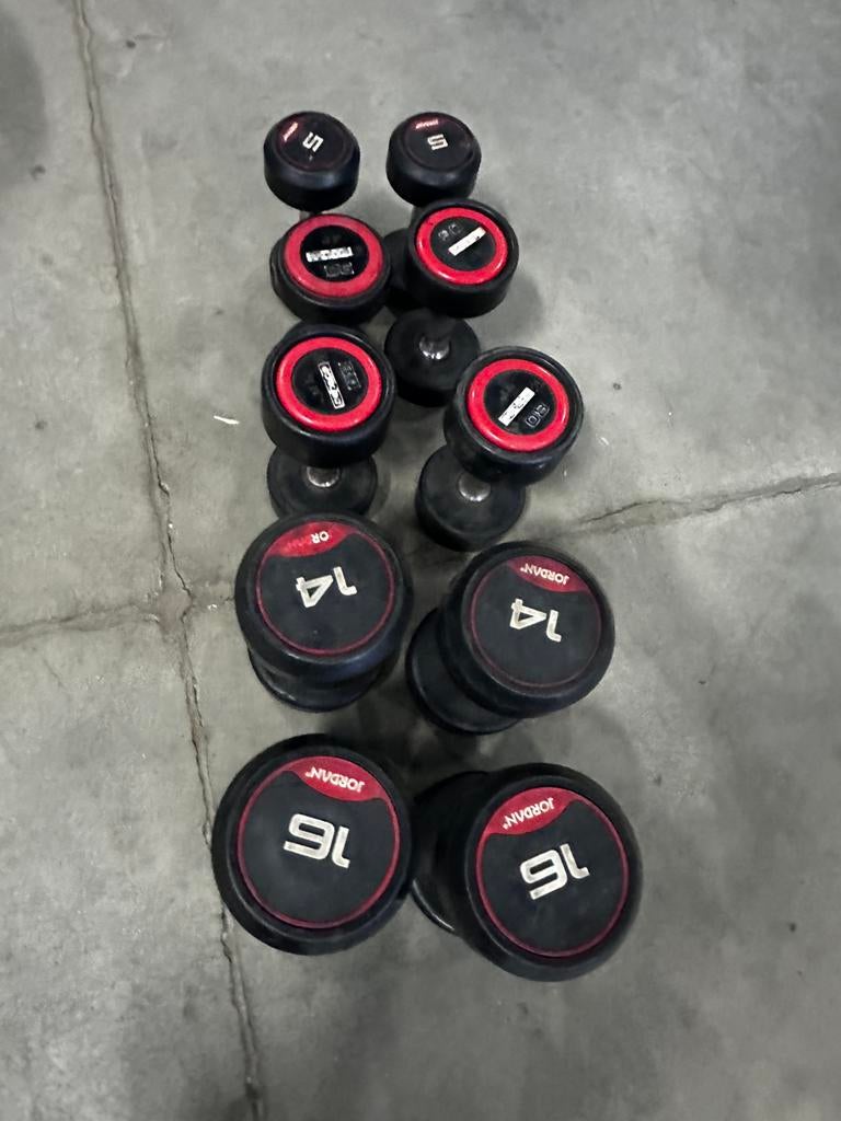 Vaste Rubberen Dumbells 2x5kg,2x6kg,2x8kg,2x14kg,2x16kg, Ophalen, Gebruikt, Dumbbell