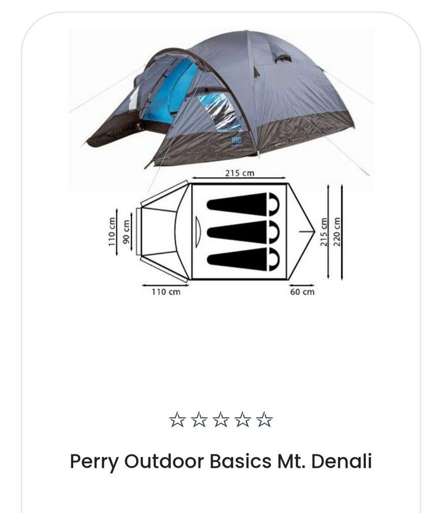 Perry Sport Mt. Denali 3-persoons tent, Caravans en Kamperen, Ophalen, Zo goed als nieuw, Tot en met 3