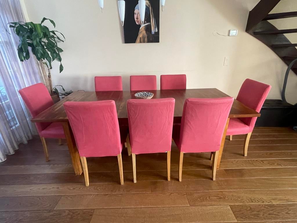 Gratis  Ikea houten eettafel met 8 stoelen, uitschuifbaar, Huis en Inrichting, Tafels | Eettafels, Gebruikt, 100 tot 150 cm, 200 cm of meer