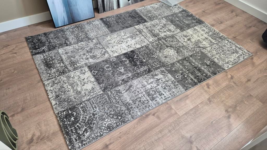 Modern grijs patchwork vloerkleed - 130x190 cm, Ophalen, Gebruikt, 100 tot 150 cm, 150 tot 200 cm