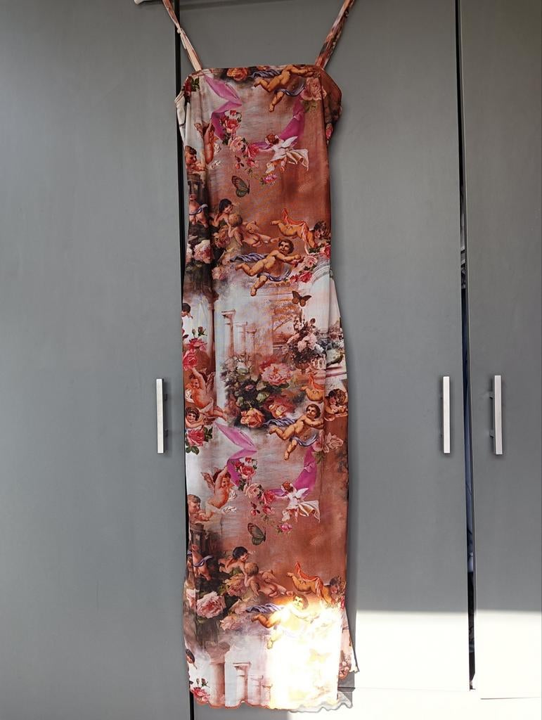 Jurk met bijzonder dessin van Italiaanse schilderingen mt S, Ophalen of Verzenden, Maat 36 (S), Gedragen, Onder de knie