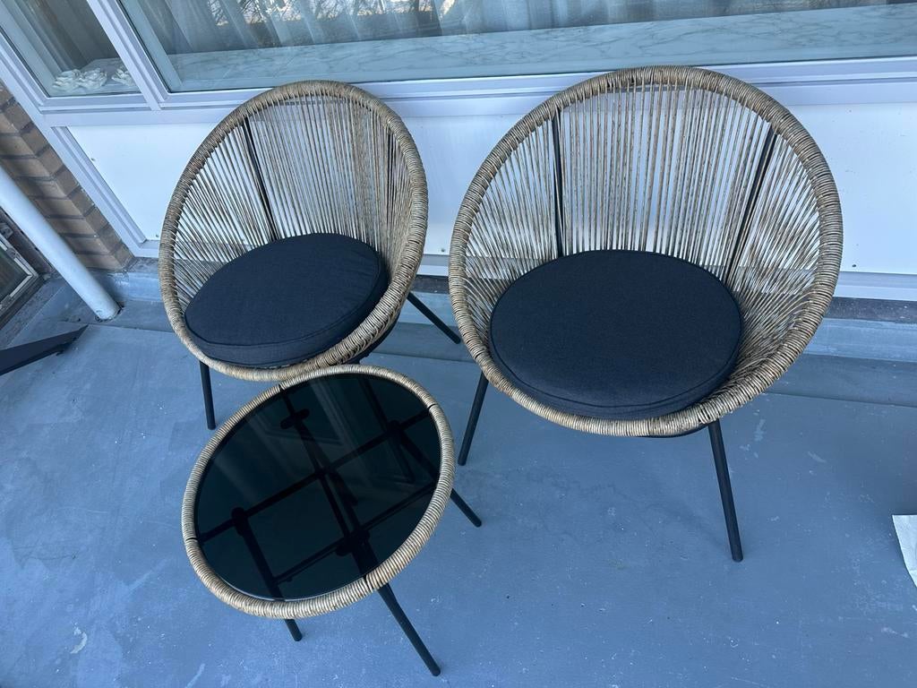 Tuin Set - 2 Stoelen en Tafel, Zo goed als nieuw, Wicker, Stoel, Tuinset