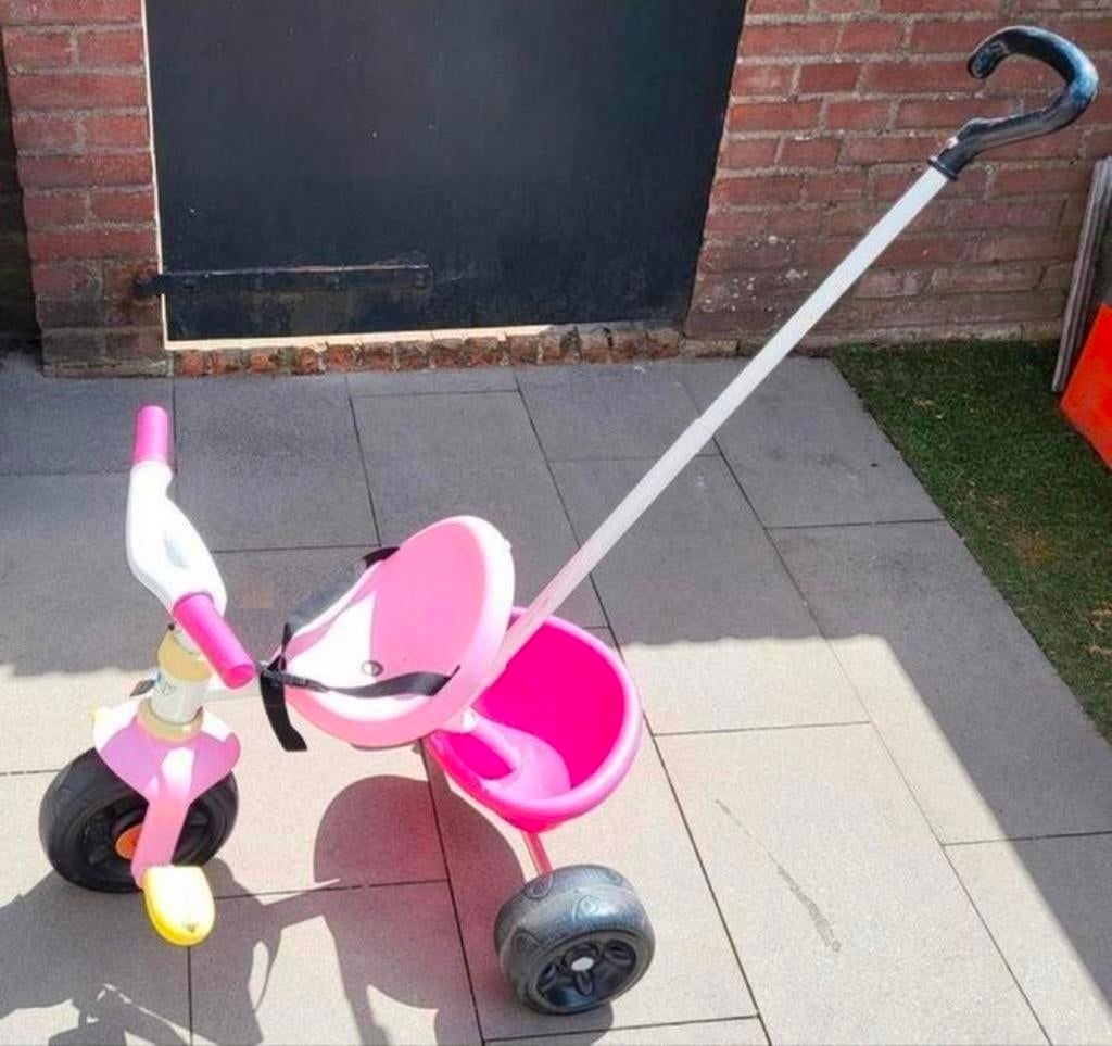 Smoby driewieler met duw stang, roze, Kinderen en Baby's, Ophalen, Gebruikt, Trapvoertuig