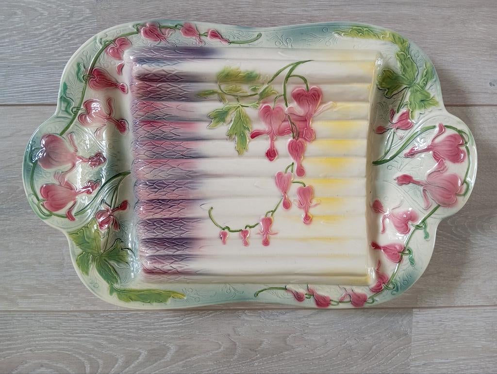 Prachtige antieke barbotine aspergeschaal St. Clément, Ophalen of Verzenden