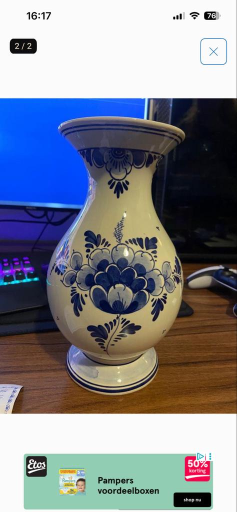 Mooie Delfs blauwe duivenvaas, Antiek en Kunst, Ophalen