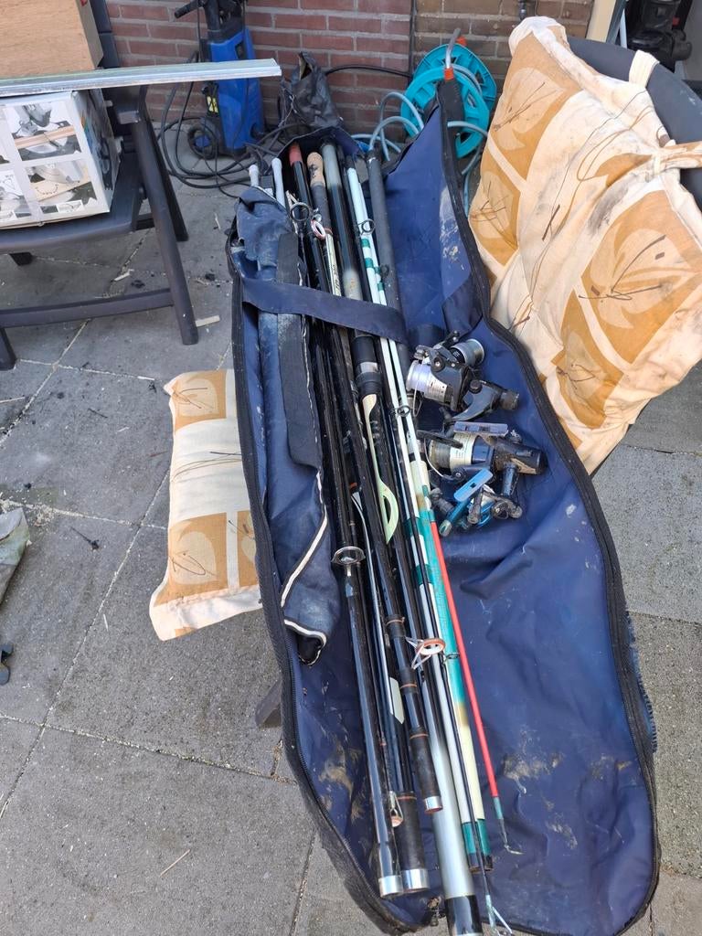 Complete set zeehengels met molens en lood, Watersport en Boten, Ophalen, Gebruikt, Complete set