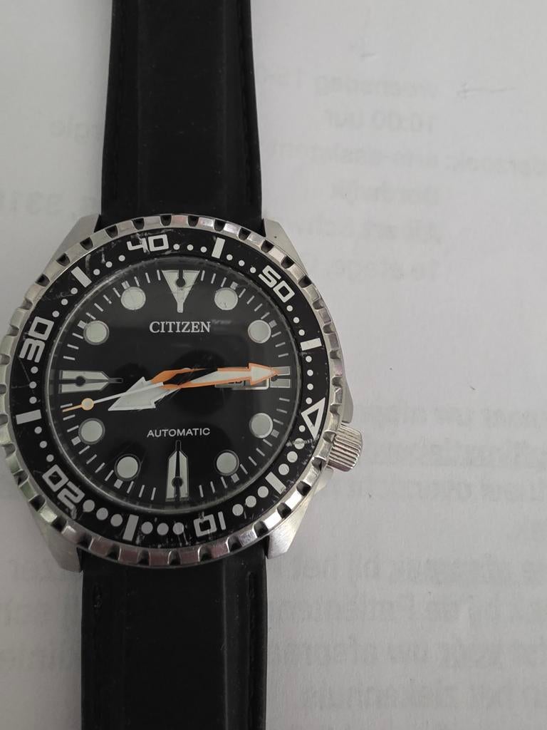 Citizen Automatic Duiker Horloge - Zwart met Oranje Accent, Ophalen of Verzenden, Gebruikt, Leer, Overige merken
