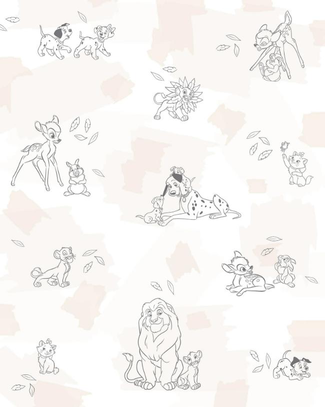 Disney Dieren Vlies Behang - 200x250 cm - Gratis Verzending, Verzenden, Beige, Minder dan 10 m², Nvt