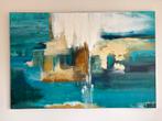 Abstract Kunstwerk: Turquoise, Goud & Wit - Handgeschilderd, Antiek en Kunst, Ophalen