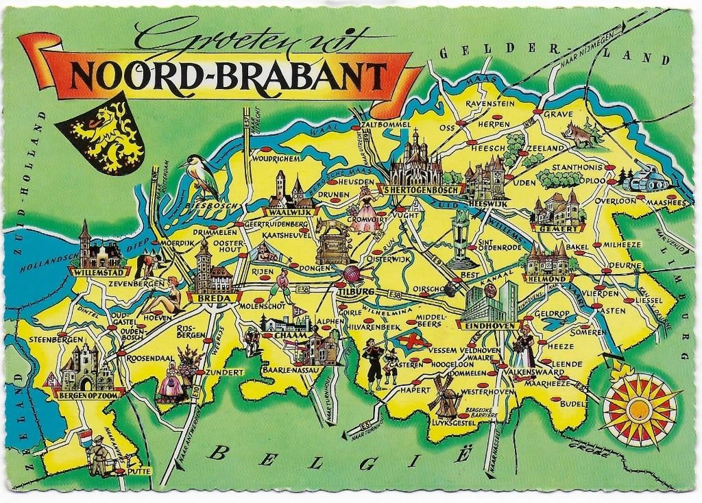 Noord Brabant Gelopen Ansichtkaart ( B5742), Verzamelen, Ansichtkaarten | Nederland, Ophalen of Verzenden, 1980 tot heden, Gelopen