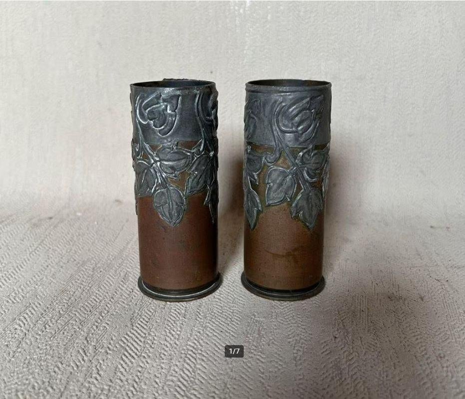 wo1 - 3,7cm Krupp Sockelflak hulzen trench art - LEEG, Verzamelen, Ophalen of Verzenden, Landmacht, Duitsland, Hulzen of Bodemvondsten