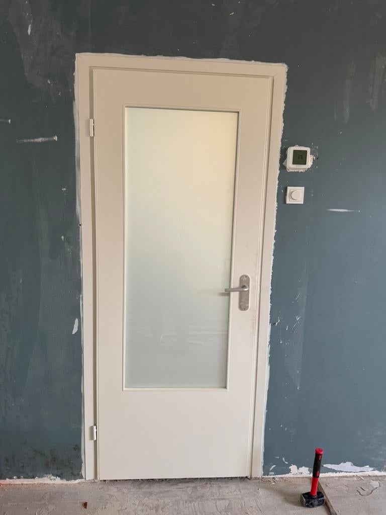 Binnendeur met glas melkglas, Ophalen, Gebruikt, 80 tot 100 cm, Binnendeur