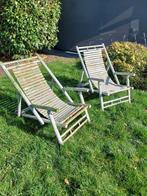 2 verstelbare bamboe strandstoelen, Ophalen of Verzenden, Gebruikt, Rotan