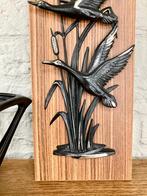 Vintage wandplaat jaren 60: houtfineer + kunststof vogels., Ophalen of Verzenden, Gebruikt