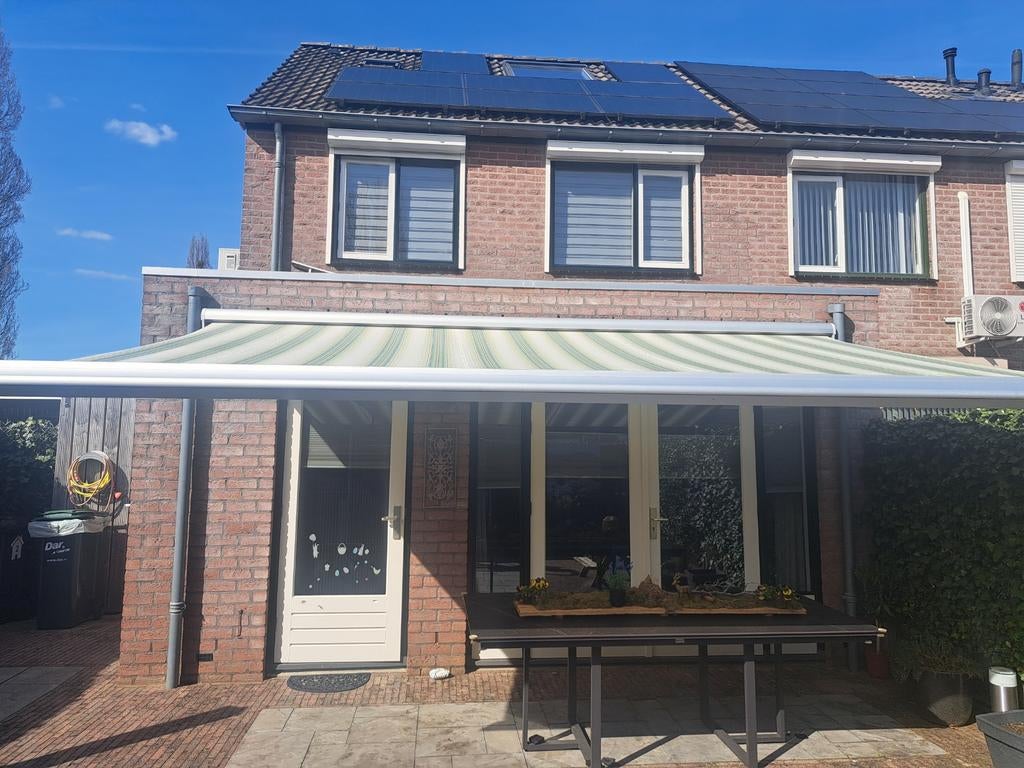 Te koop knikarm zonnescherm elektrisch, Ophalen, Gebruikt, 450 cm of meer, Elektrisch