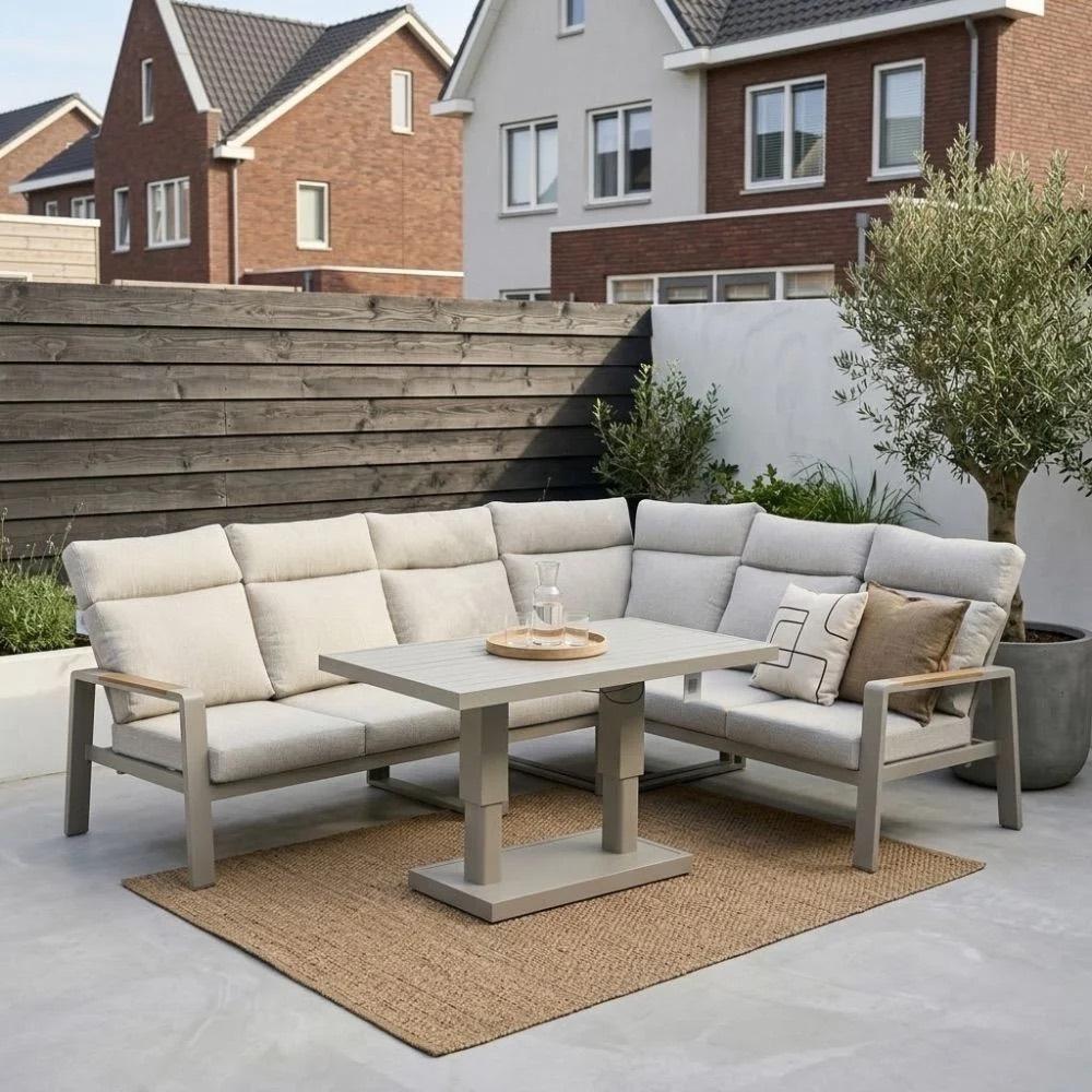 Manhattan dining loungeset met verstelbare tafel 273x213cm, Ophalen, 6 zitplaatsen, Aluminium, Zo goed als nieuw