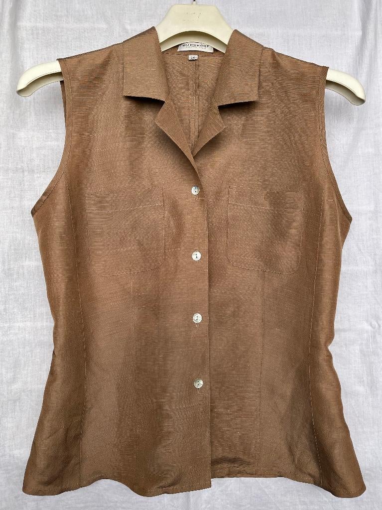 bruine mouwloze blouse van linnen & zijde van de Bijenkorf, Maat 38/40 (M), Bruin, Bijenkorf, Ophalen of Verzenden