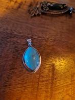 Antieke, zilveren hanger met turquoise steen., Sieraden, Tassen en Uiterlijk, Antieke sieraden, Ophalen of Verzenden, Zilver, Hanger