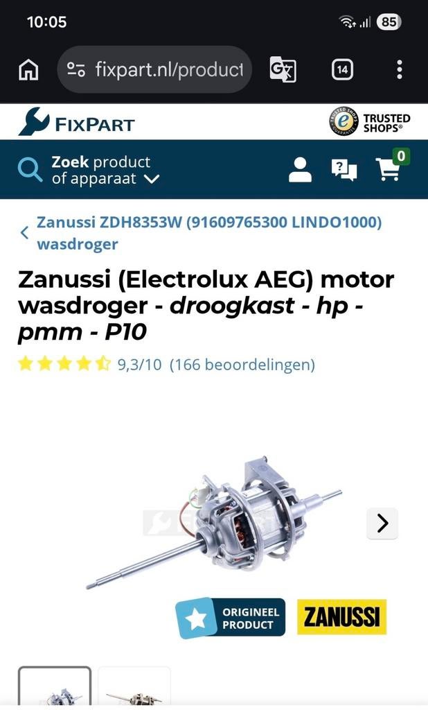 Motor en v-snaar voor Zanussi Lindo 1000 warmtepompdroger, Ophalen of Verzenden