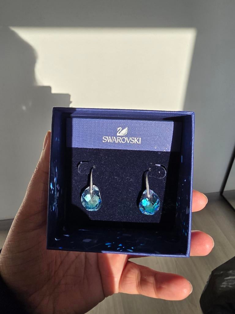 Swarovski Oorbellen met Kristal, Sieraden, Tassen en Uiterlijk, Oorbellen, Overige materialen, Hangers, Blauw, Zo goed als nieuw