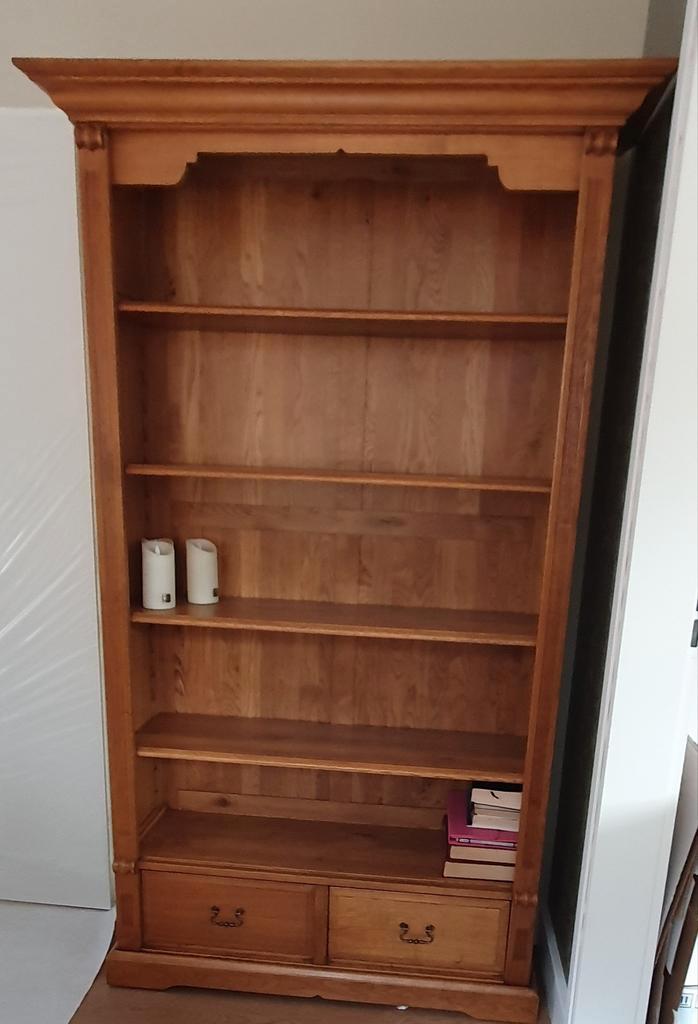 Massief licht eiken boekenkast met laden, Huis en Inrichting, Kasten | Boekenkasten, Zo goed als nieuw, 25 tot 50 cm, Ophalen of Verzenden