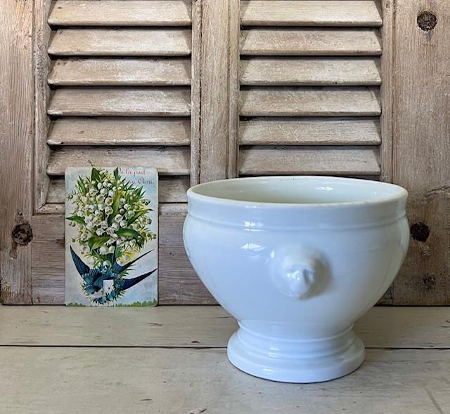 Witte Franse gres terrine klein model met leeuwenkopjes, Antiek en Kunst, Ophalen of Verzenden