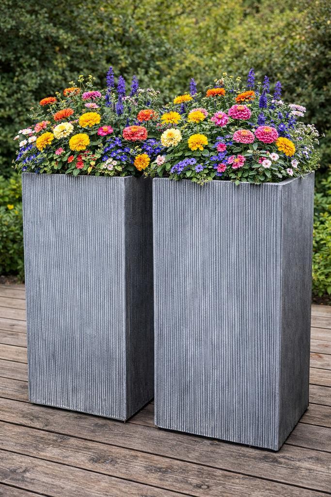Hoge bloembakken - H 70 cm - beton look, Tuin en Terras, Bloembakken en Plantenbakken, Nieuw, Steen, Balkon, Tuin, 60 cm of meer