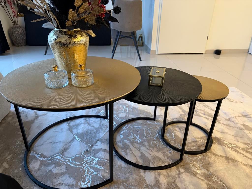 3 delig salontafeltjes nieuw, Huis en Inrichting, Tafels | Salontafels, Ophalen of Verzenden, Nieuw, Rond, Metaal