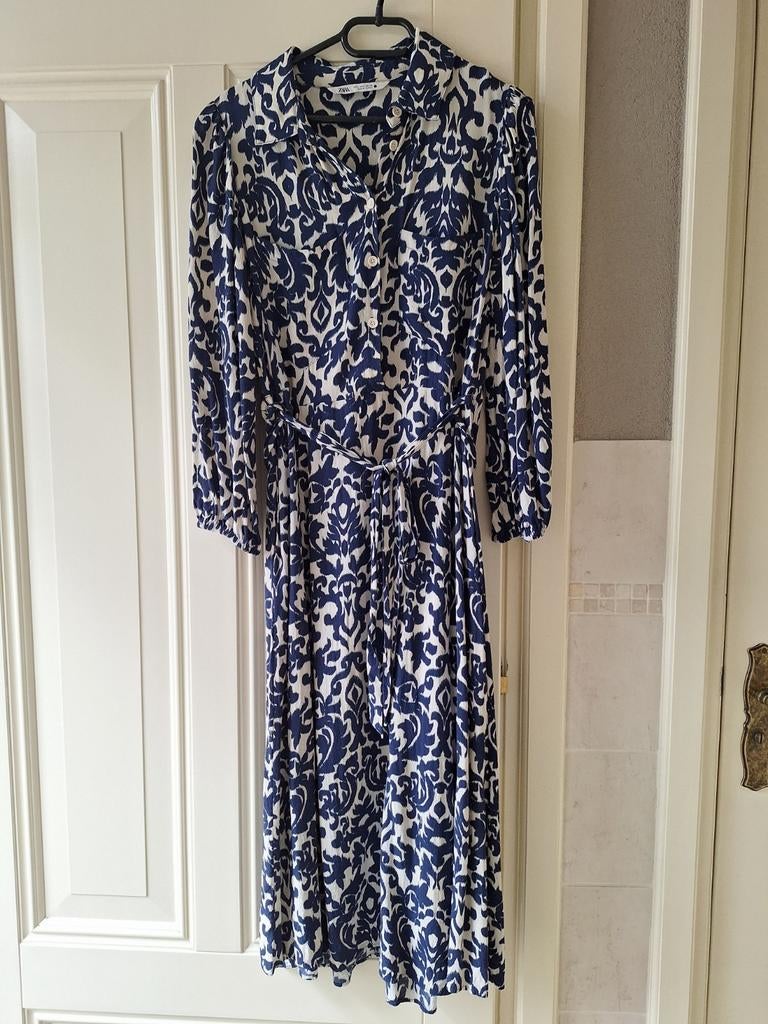 Zara  jurk  blauw met gebroken wit, Blauw, Zara, Maat 42/44 (L), Ophalen of Verzenden