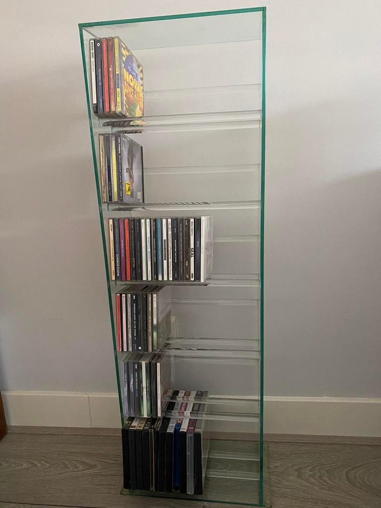 CD rek glas merk Boucadim masters in glass, Huis en Inrichting, Ophalen, 75 tot 150 discs, Cd's, Glas