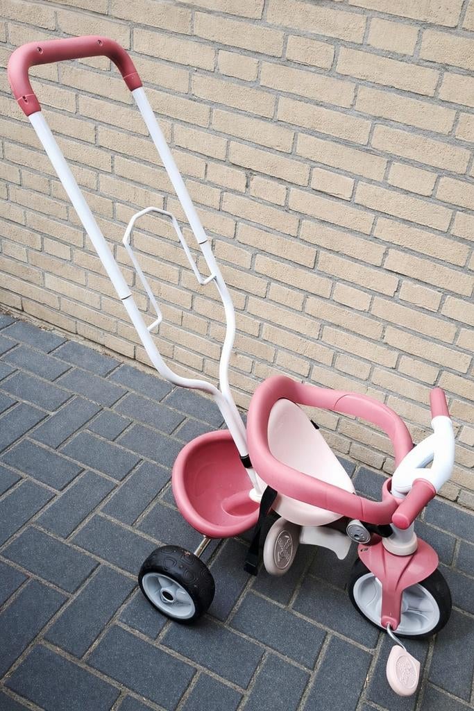 Roze  Smoby driewieler met duwstang, Ophalen, Gebruikt, Smoby, Verstelbare zitting