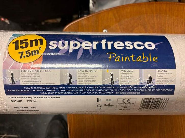 Zes rollen Superfresco Paintable behang 15m x 7.5m, Huis en Inrichting, Stoffering | Behang, Ophalen of Verzenden, 25 tot 50 m²