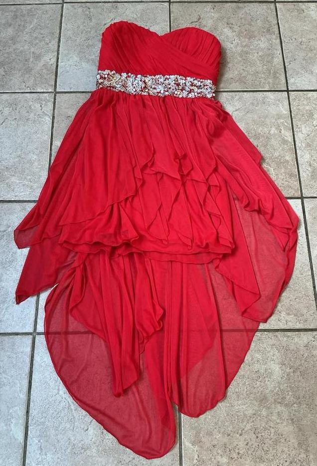 Prachtige rode galajurk met pailletjes- Maat 7,z.g.a.n,, Kleding | Dames, Gelegenheidskleding, Gedragen, Galajurk, Maat 36 (S)