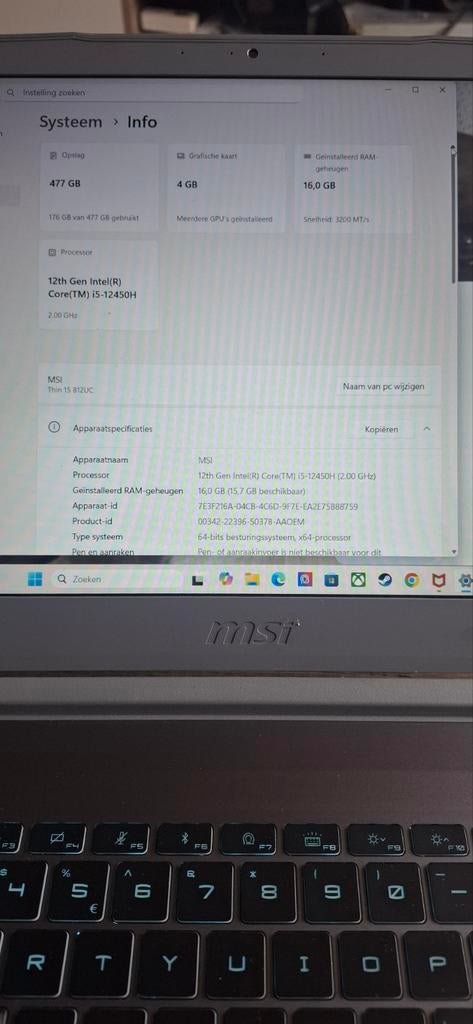 MSI Thin 15 B12UC laptop, Computers en Software, Windows Laptops, 2 tot 3 Ghz, Zo goed als nieuw, Gaming, SSD