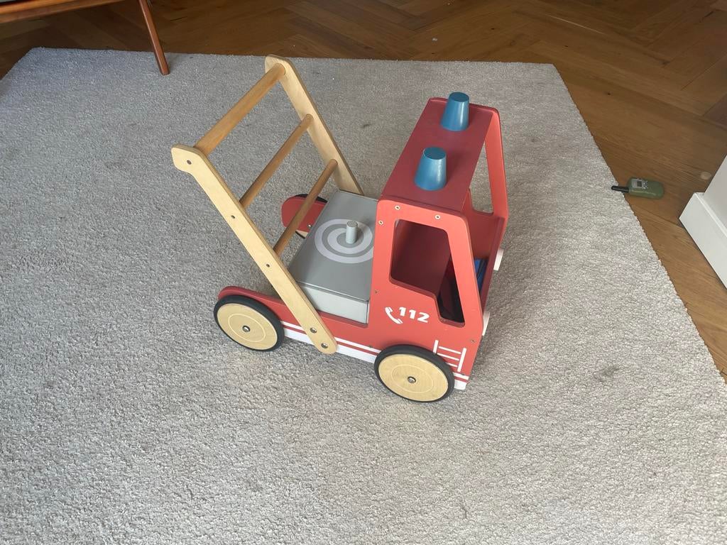 Houten loopwagen brandweerauto, Ophalen, Gebruikt, Duwvoertuig