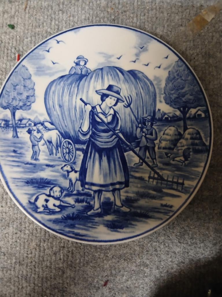 Delfts Blauw Wandbord - Boerenleven Scène, Antiek en Kunst, Antiek | Wandborden en Tegels, Ophalen