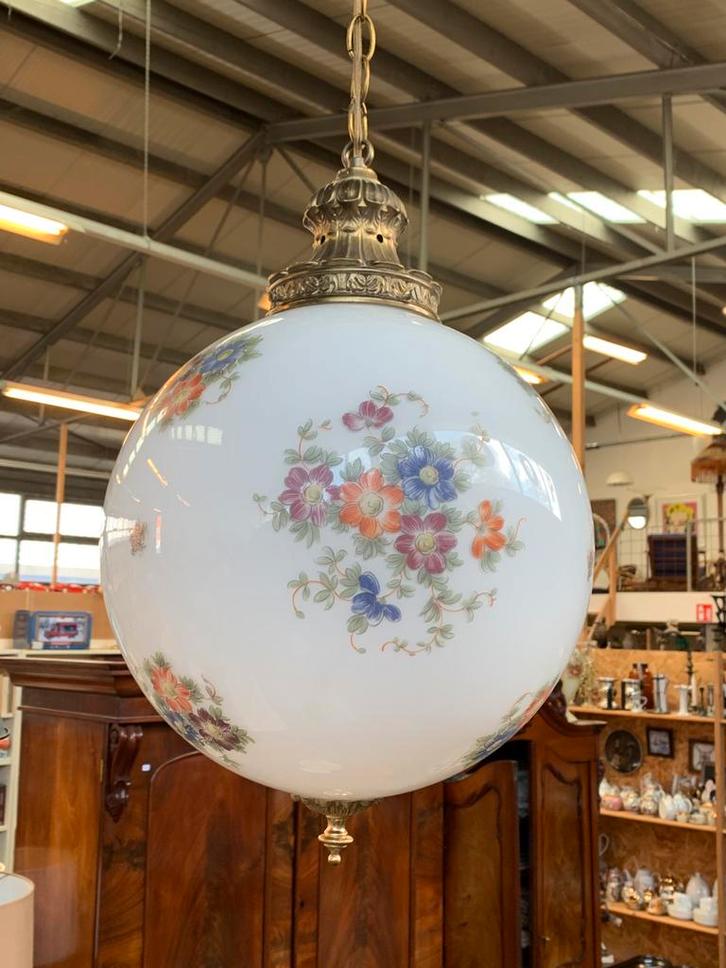 Lamp hanglamp grote bol met bloemen Art Deco stijl hanglamp., Huis en Inrichting, Lampen | Hanglampen, Zo goed als nieuw, Minder dan 50 cm