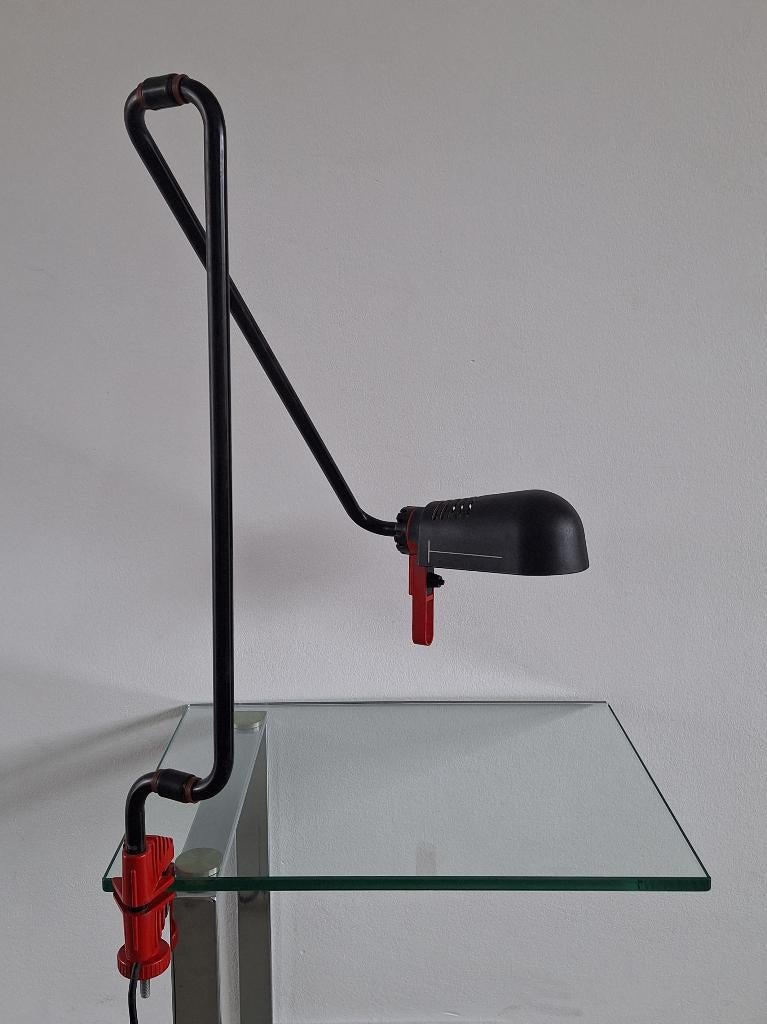 vintage design Belux gelede architectenlamp in tafelbladklem, Ophalen, 50 tot 75 cm, Glas, Gebruikt