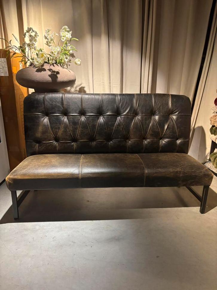 Eettafel Bank geschuurd Leer merk  Rofra, Huis en Inrichting, Stoelen, Gebruikt, Eén, Leer, Zwart, Ophalen of Verzenden