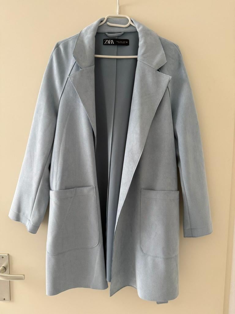 Zara Lichtblauwe suedine Jas - Maat M, Maat 38/40 (M), Zara, Nieuw, Verzenden