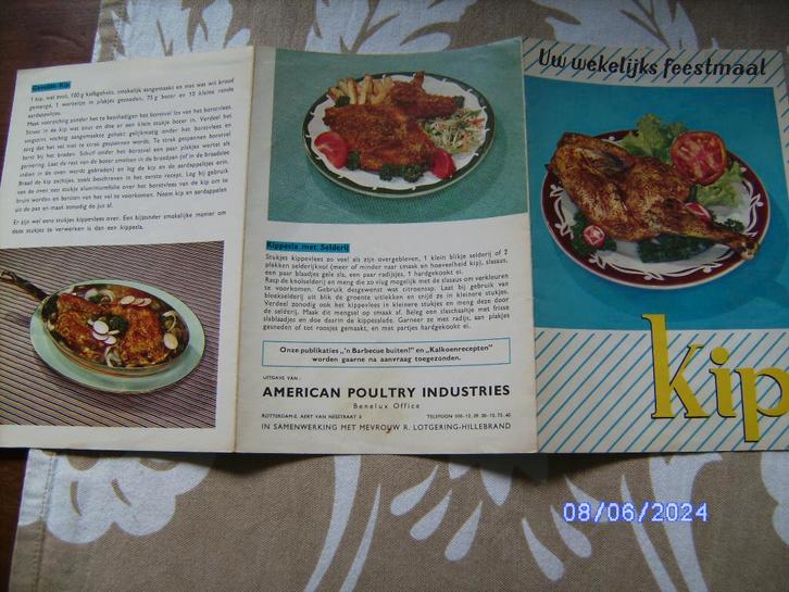 Reclame folder recept KIP Uw wekelijkse feestmaal 1960 Kip, Boeken, Kookboeken, Gelezen, Hoofdgerechten, Nederland en België, Ophalen of Verzenden