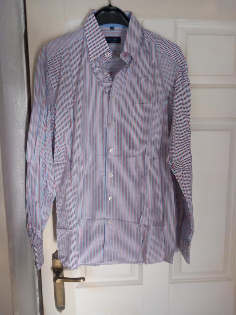 John Cabot gestreept overhemd - Maat L (41/42), Kleding | Heren, Overhemden, Wit, Ophalen of Verzenden, Zo goed als nieuw, Halswijdte 41/42 (L)