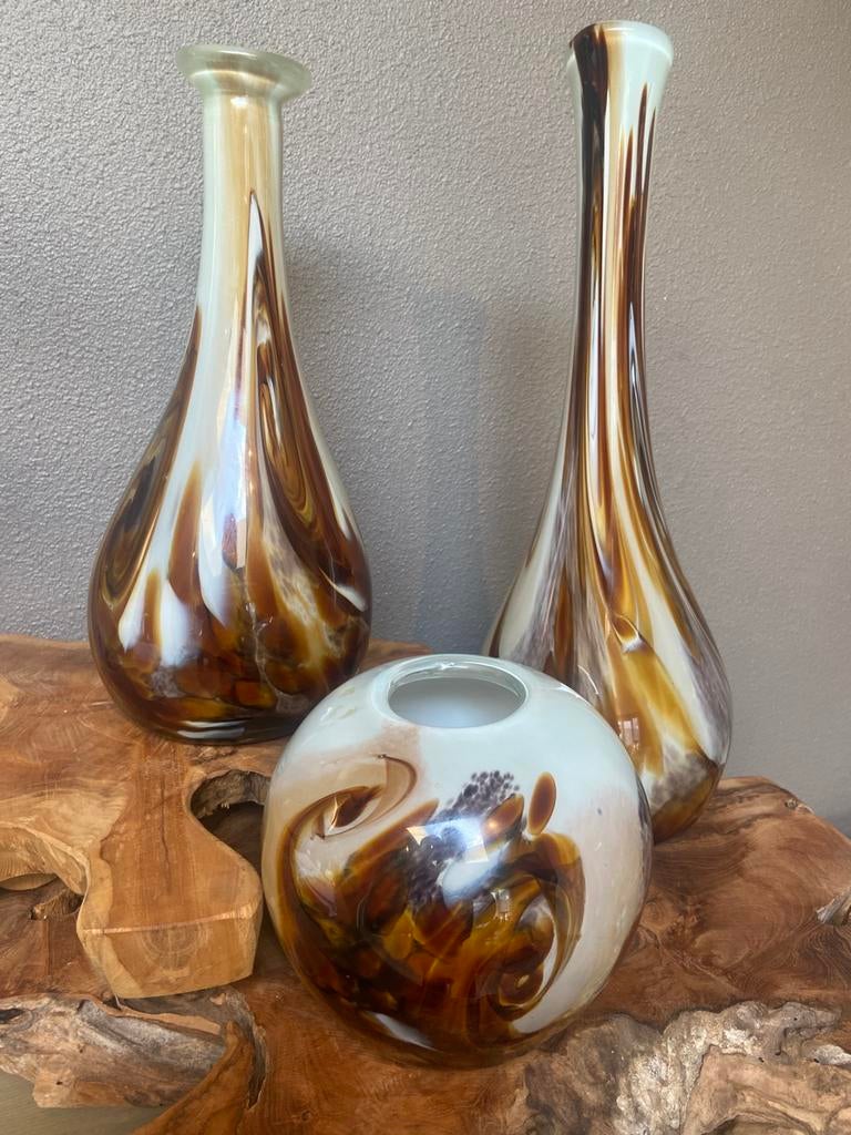 3 Mondgeblazen vazen van de Römische GlasHütte uit Monschau, Ophalen, Overige kleuren, Minder dan 50 cm, Glas
