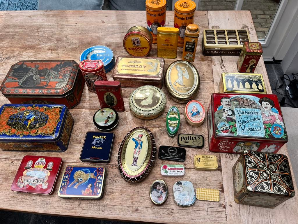 Verzameling blikjes 32 stuks, Verzamelen, Blikken, Ophalen of Verzenden, Gebruikt, Overige, Droste