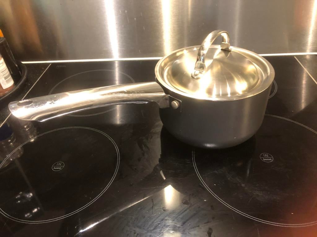 t.k.BK Libelle steelpan 16cm keramische coating INDUCTIE, Ophalen, Zo goed als nieuw, Rvs, Kookpan of Snelkookpan