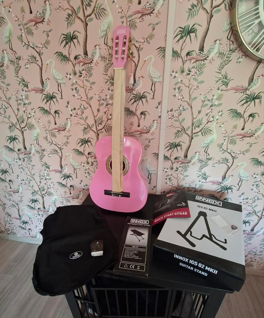 Aangeboden nieuw roze kinder gitaar met toebehoren, Ophalen of Verzenden, Nieuw, Overige merken