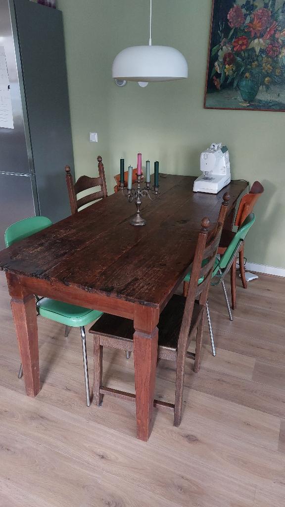 Massief houten eettafel 200x80cm, Huis en Inrichting, Tafels | Eettafels, Ophalen, Gebruikt, Rustiek, Eikenhout